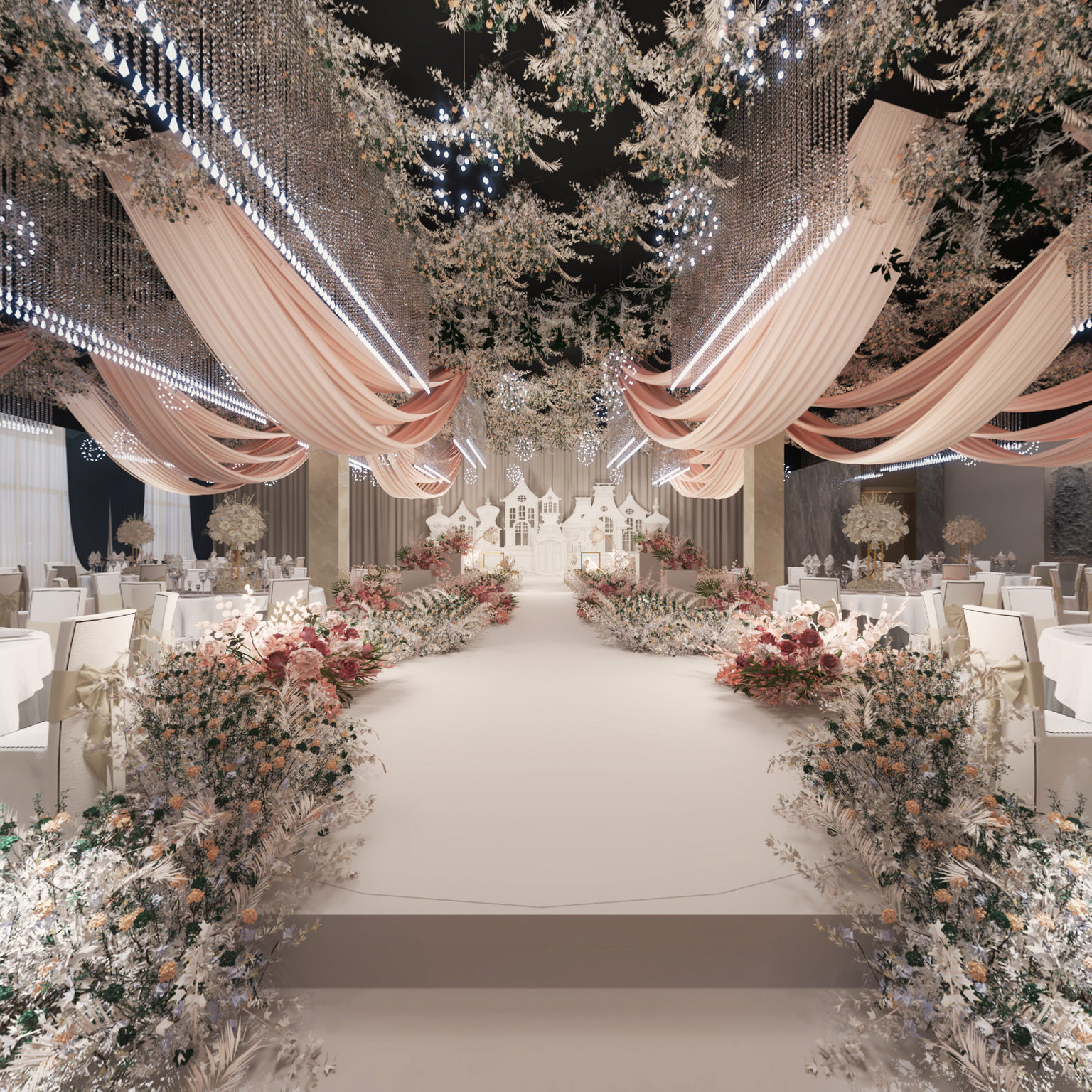 全景现代婚宴大厅 婚礼现场3d模型