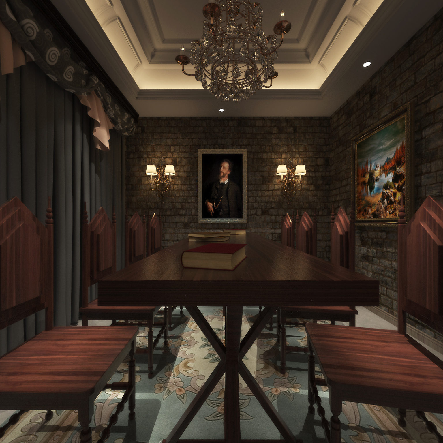 全景欧式古典剧本杀 教堂演绎 主题狼人杀3d模型