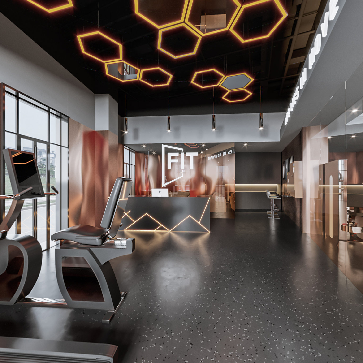 全景工业风健身房 前台 健身器材 渐变玻璃3d模型