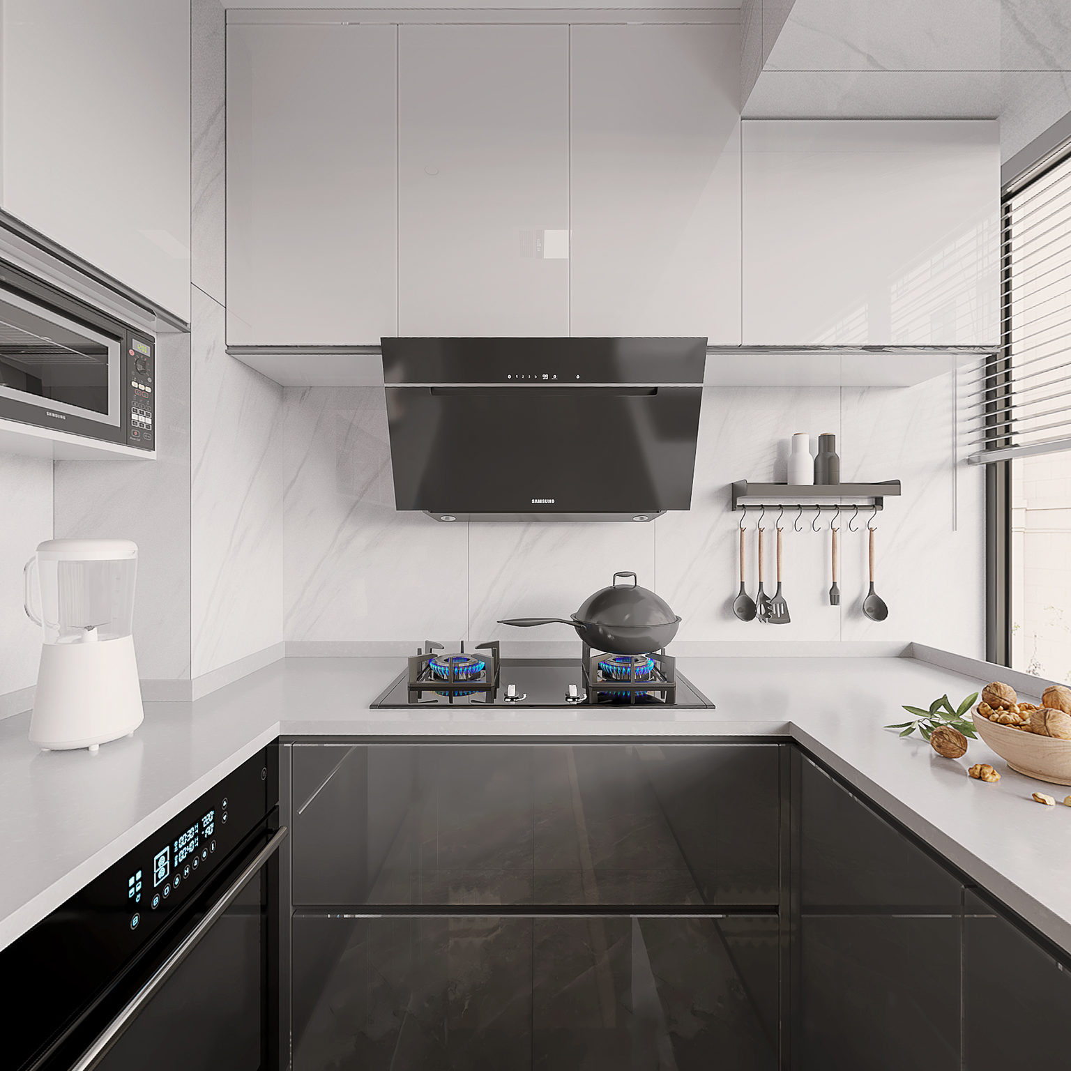 全景现代厨房3d模型