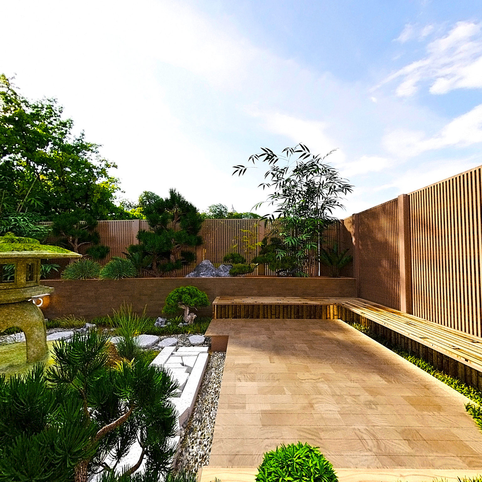 全景日式家居庭院3d模型