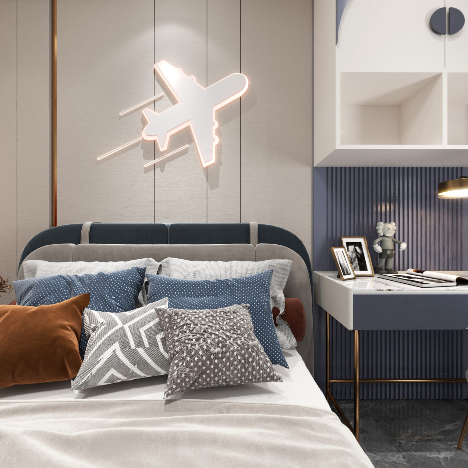 全景现代男孩房3d模型