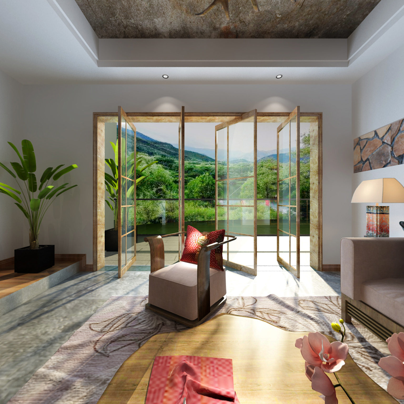 全景民宿 会客厅 民宿风格3d模型