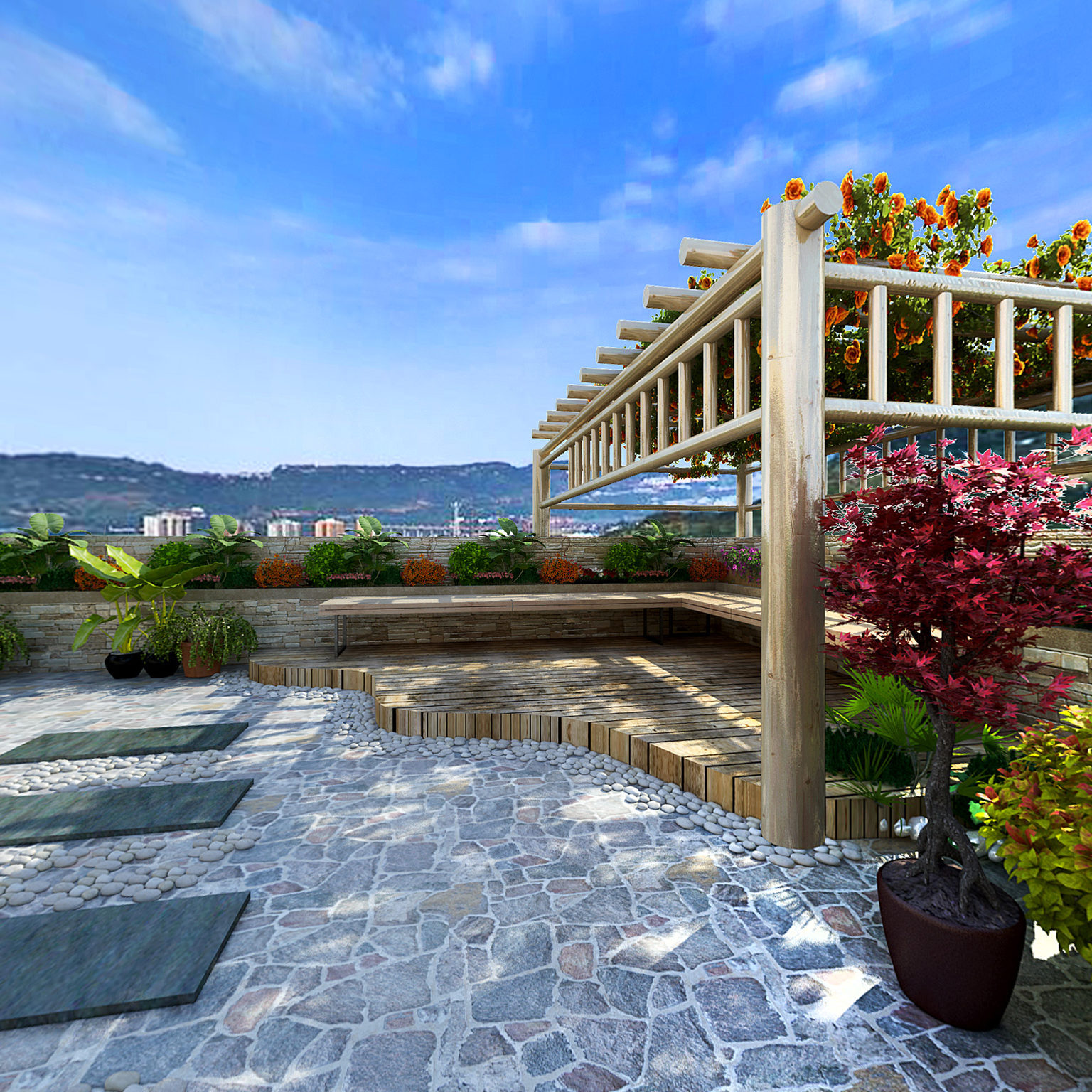 全景花园 楼顶花园 阳台 阳光花园3d模型